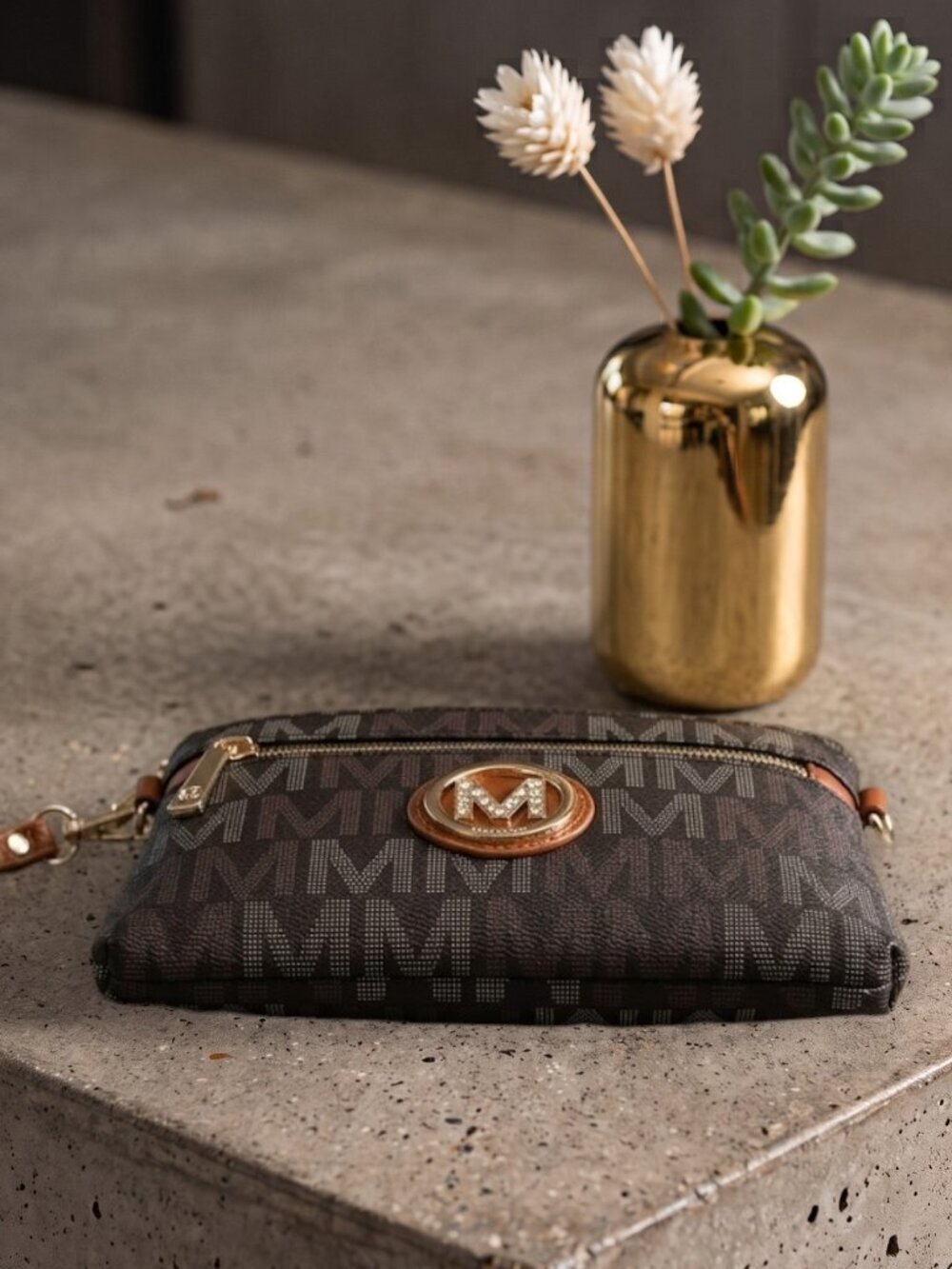 MKF Collection Heidi Monogram Crossbody Bag Wristlet Wallet Brown Vegan Leather - Picture 7 of 13